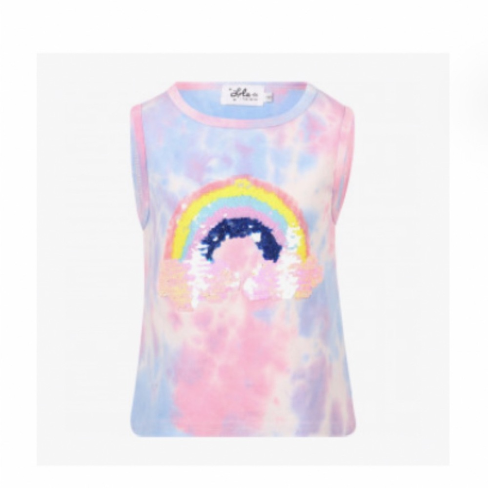 LOLA + THE BOYS Sequin Rainbow Tie Dye Top in Pastels